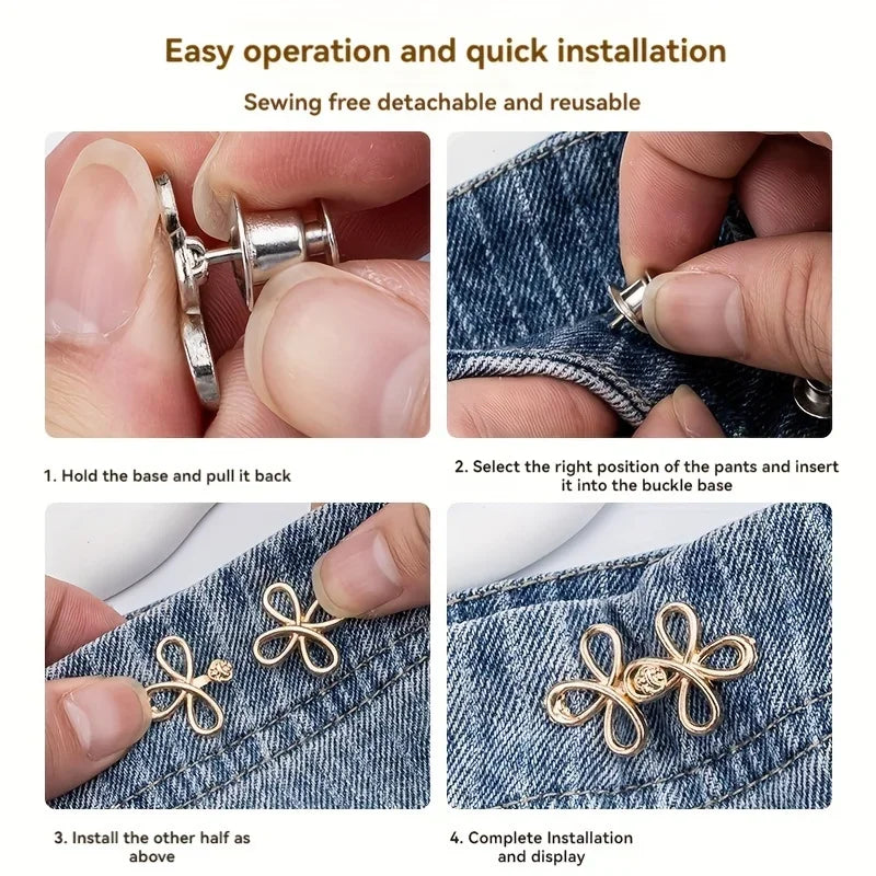 2PCS Lucky Four-Leaf Clover Alloy Waist Clips - No-Sew Adjustable