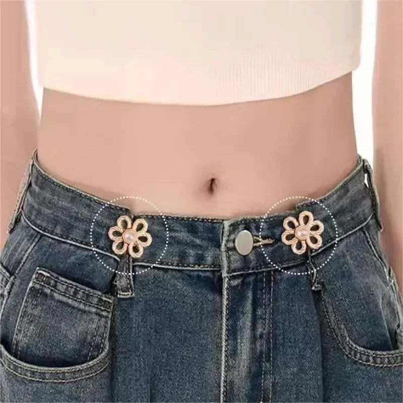 2pairs Waist Metal Flower Adjustable Tighten Invisibility Decoration