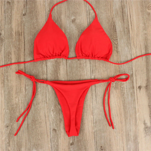 Women Thong Bikini Set Side Tie Sexy Swimsuit Bandage Style Swimwear