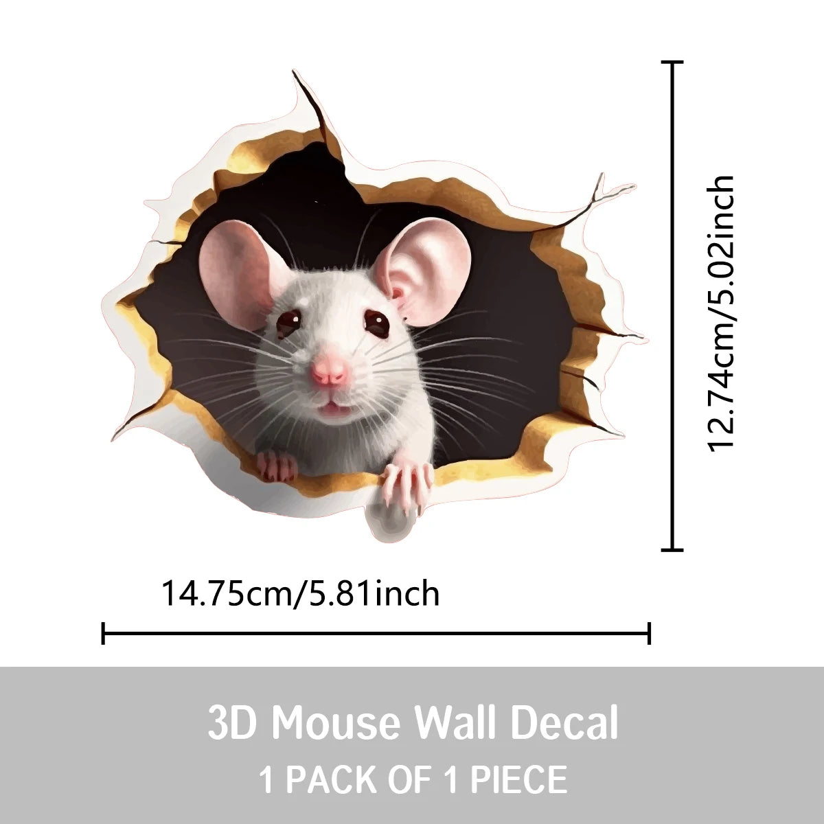 1PC 3D effect personalized mouse hole sticker reading white mouse