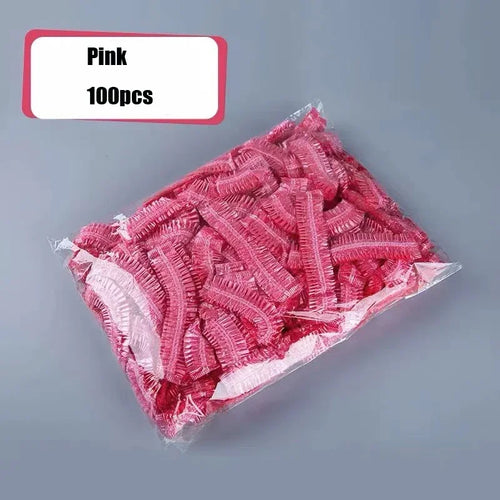 Women's Disposable Shower Cap, Plastic Waterproof Head Cover, Pink Spa