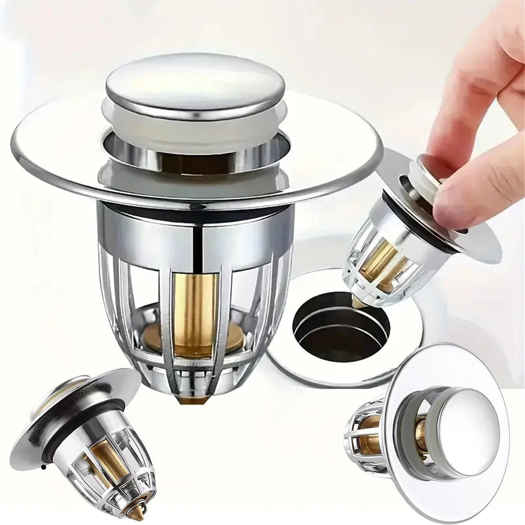 Universal Rebound Drain Plug Filter Basin Pop-up Chrome Sink Filter