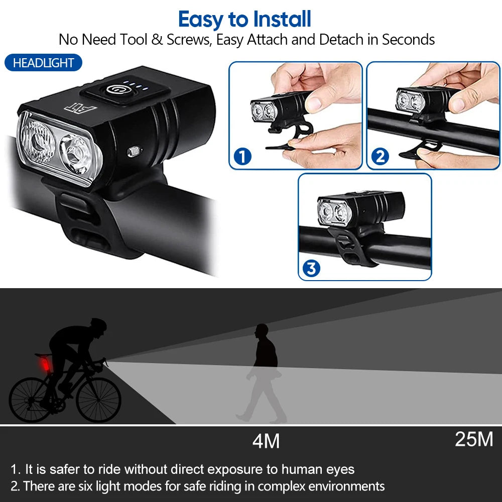 LED Bicycle Front Light Type-C Rechargeable Bicycle Headlight MTB Road