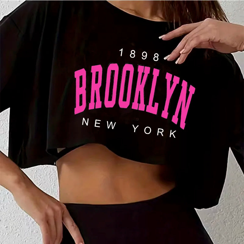 T Shirt Los Angeles Number 91 Brooklyn Graphic Round Neck Sports Crop