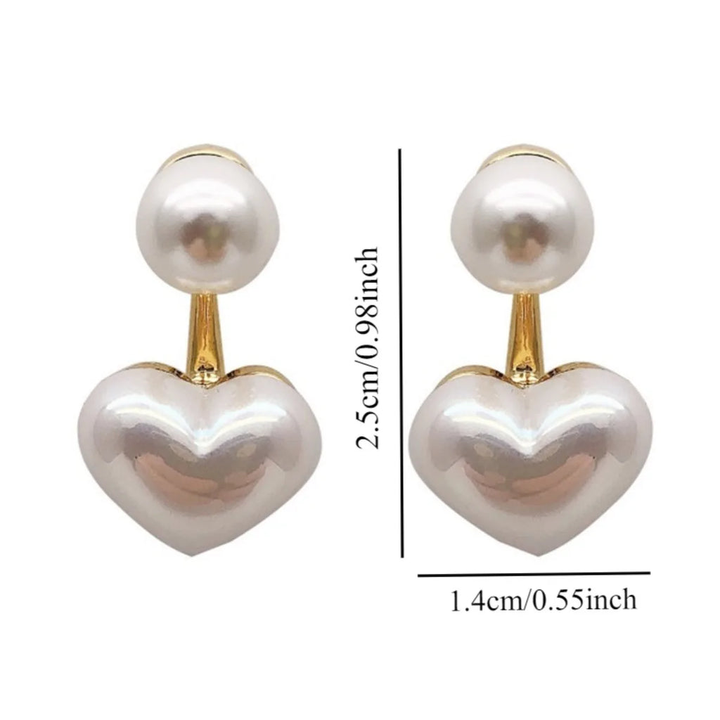 2pc Imitation Pearl Earrings for Women Heart Round Stud Earrings