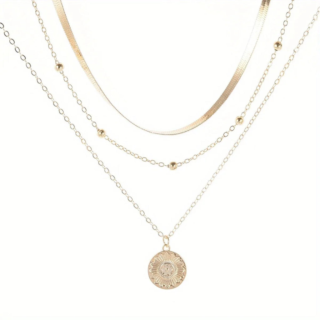 Multi-layer Chain Necklace Alloy Material Silvery Three-layer