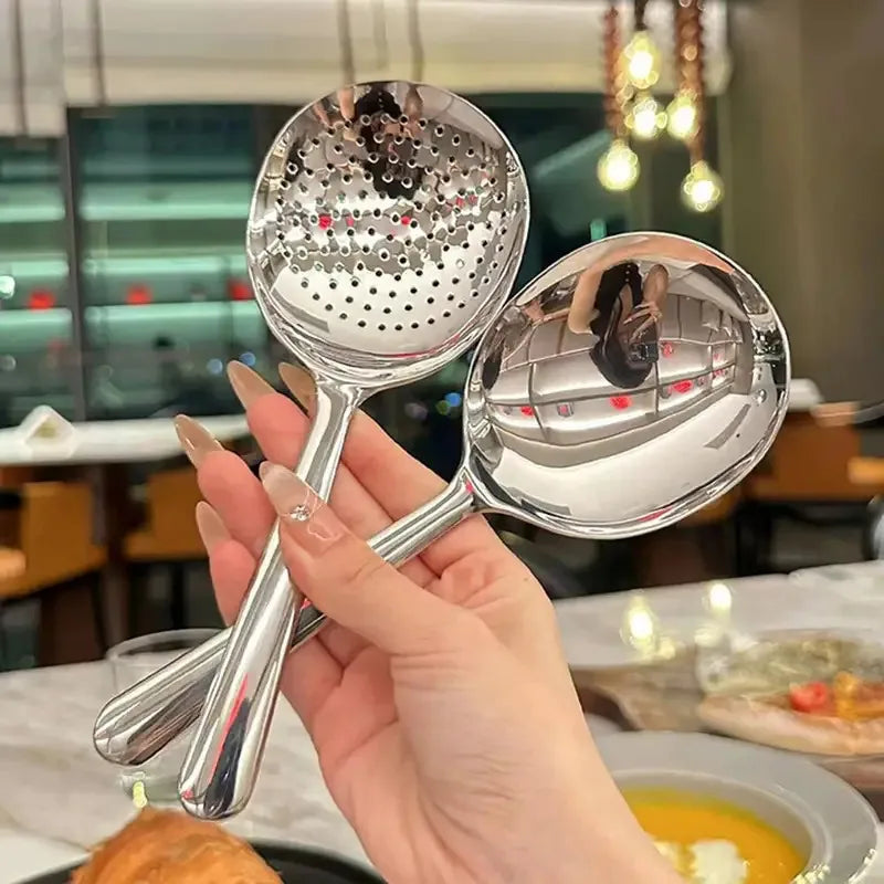 1Pc Stainless Steel Ladles For Serving Soup Rice Serving Spoon Drain