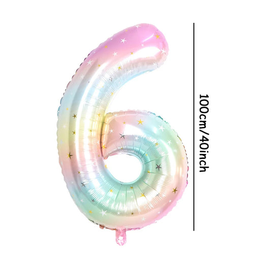 1pc 40inch Pastel Rainbow Number Foil Balloons Star Sky Gradient