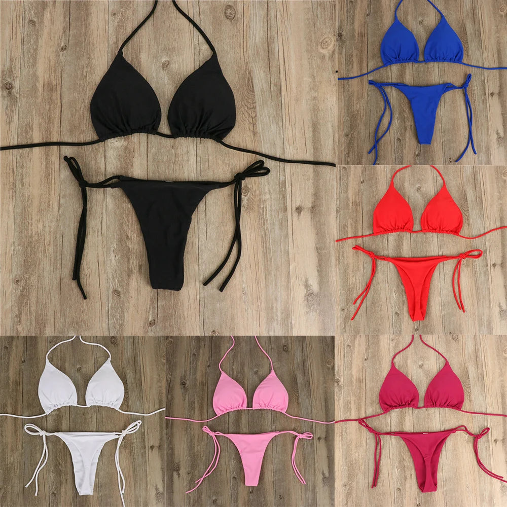 Women Thong Bikini Set Side Tie Sexy Swimsuit Bandage Style Swimwear