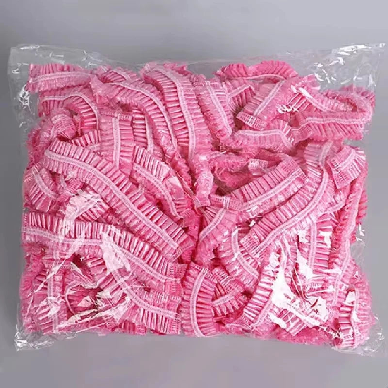 Women's Disposable Shower Cap, Plastic Waterproof Head Cover, Pink Spa