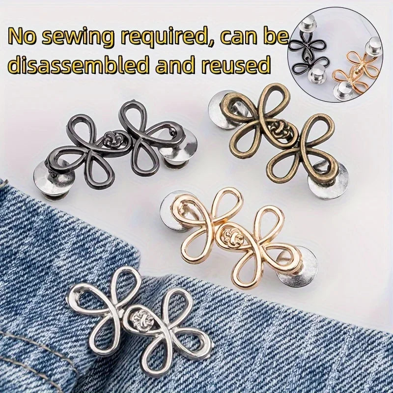 2PCS Lucky Four-Leaf Clover Alloy Waist Clips - No-Sew Adjustable