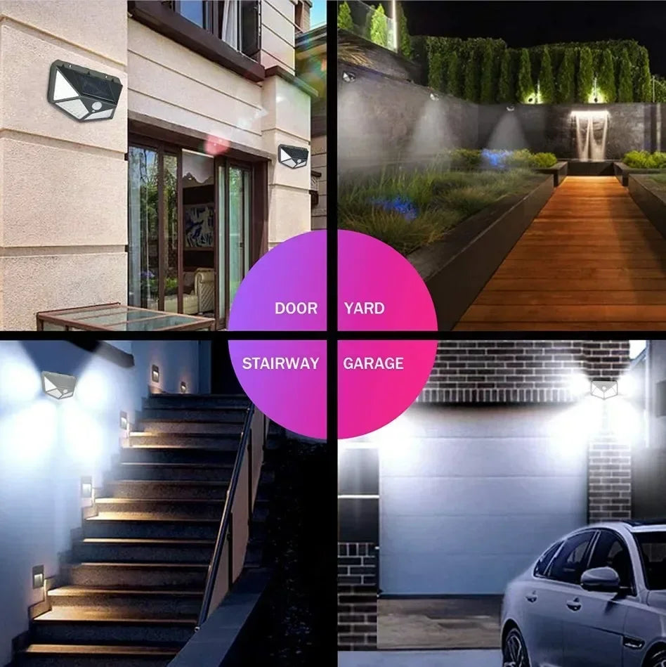 1/2/4PCS New Solar Lights Outdoor Wall Lamp PIR Motion Sensor 100LED