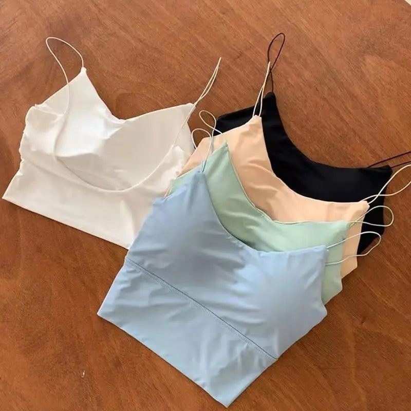 1pc Women Sexy Solid Color Camisole Ice Silk Tube Seamless Sports Tank