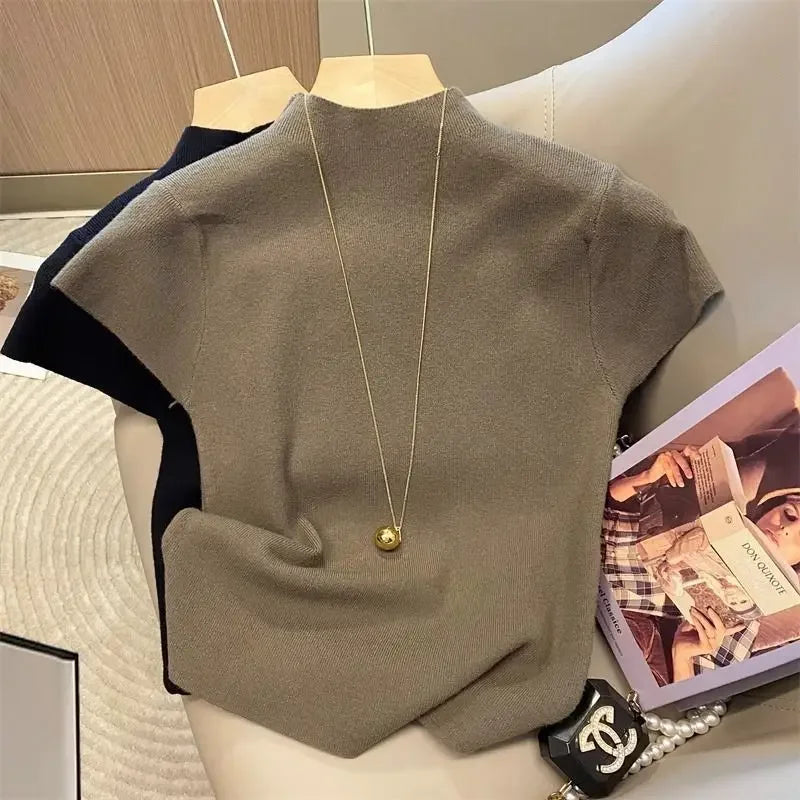 Basic Turtleneck Solid Thin Summer 2025 Pullover Women Female Knitted