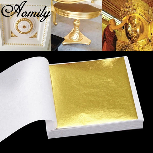 Aomily 9x9cm 100 Sheets Practical K Pure Shiny Gold Leaf for Gilding