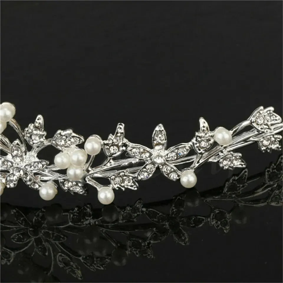 Bride Pearl Crown Headband Diamond Hair Accessories Alloy Rhinestone