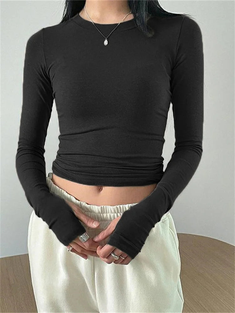 CHRONSTYLE Women Casual Slim Fit Long Sleeve O-Neck T-shirts Tops