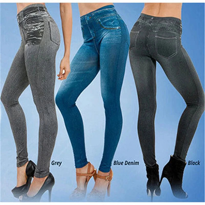 Ultra High Stretch Denim Inspired Leggings for Women High Waist Slim