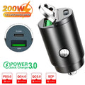 100W/200W QC3.0 PD Mini Car Charger 12-24V Lighter Fast Charging Car