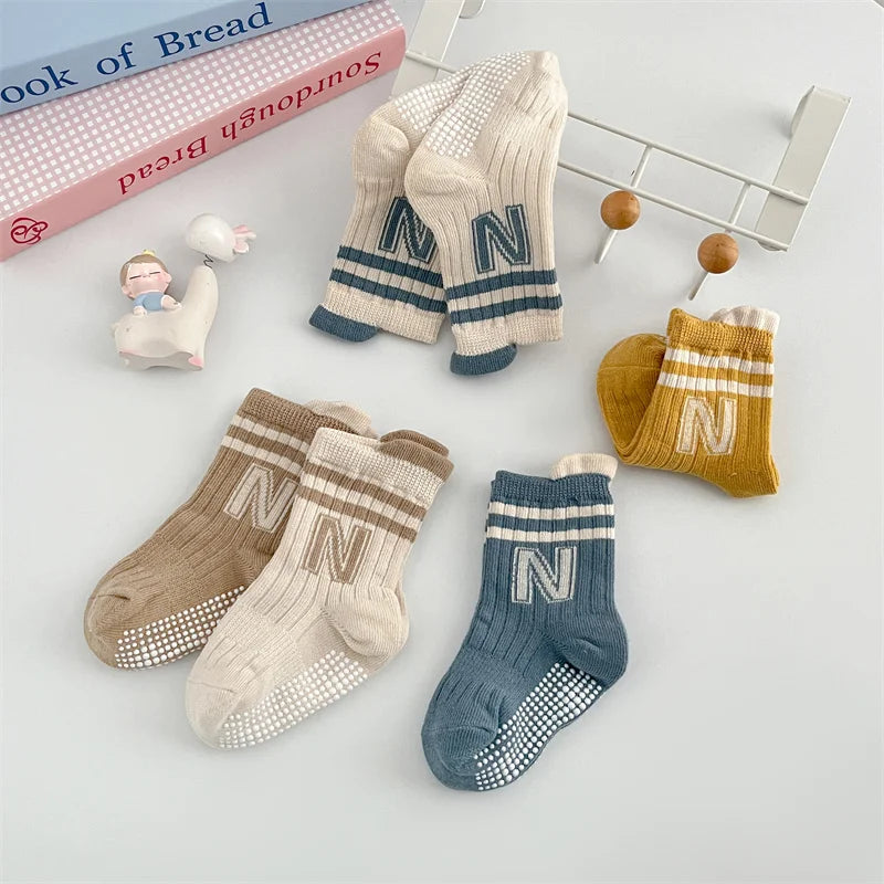 3Pairs/Lot Baby Letter Non-slip Socks Soft Cotton Short Kids Sock