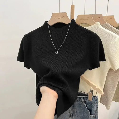 Basic Turtleneck Solid Thin Summer 2025 Pullover Women Female Knitted