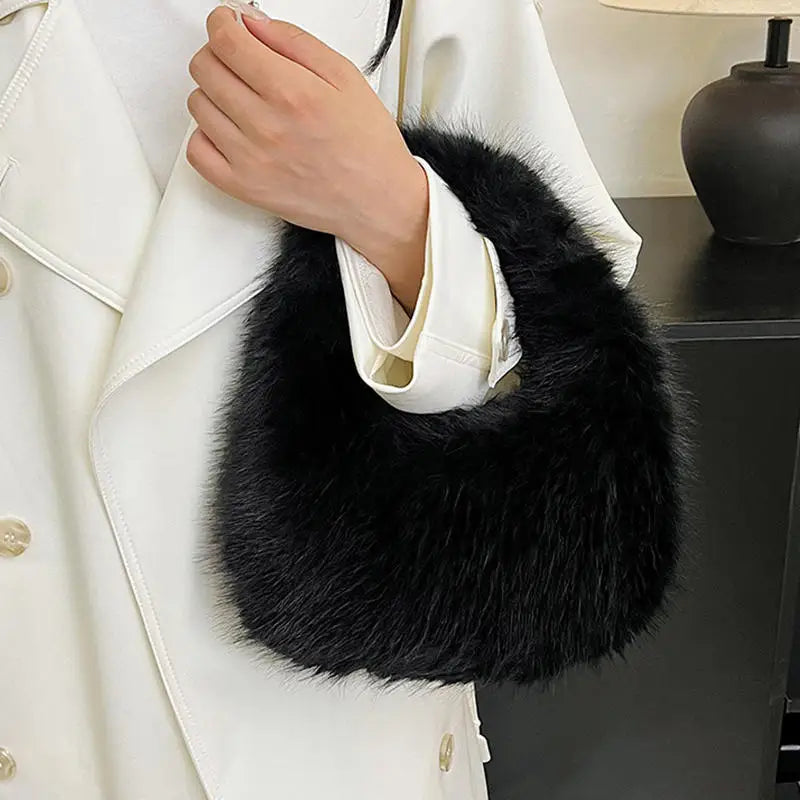 Fashion Handbags Soft Plush Half Moon Bags for Women Designer Fluffy