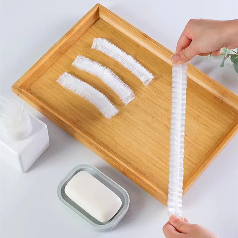 Women's Disposable Shower Cap, Plastic Waterproof Head Cover, Pink Spa