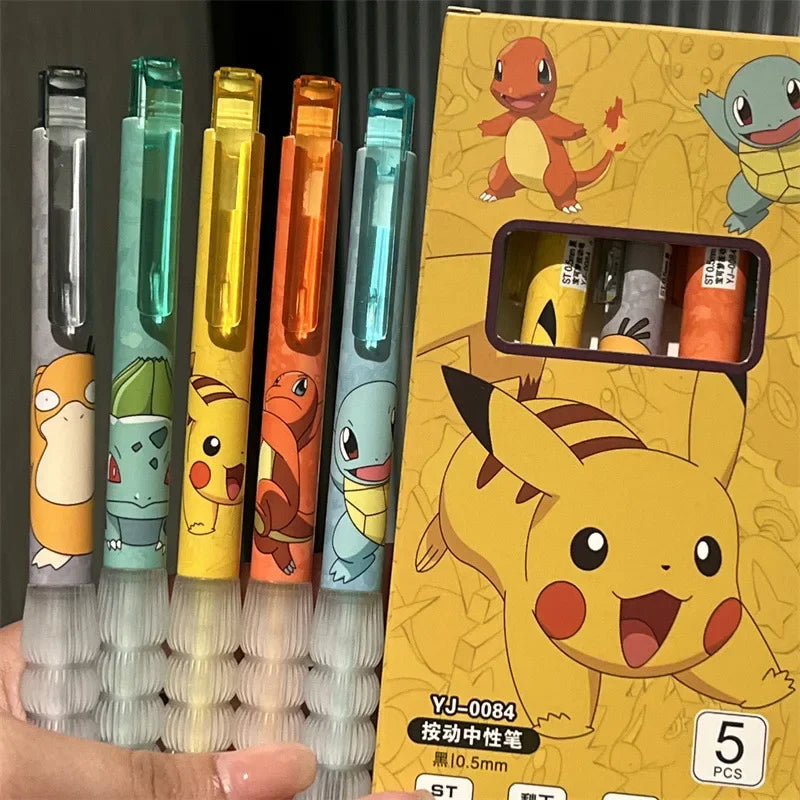 5pcs Pikachu Gel Pen Set Pokemon Ballpoint Pen Cartoon Printing