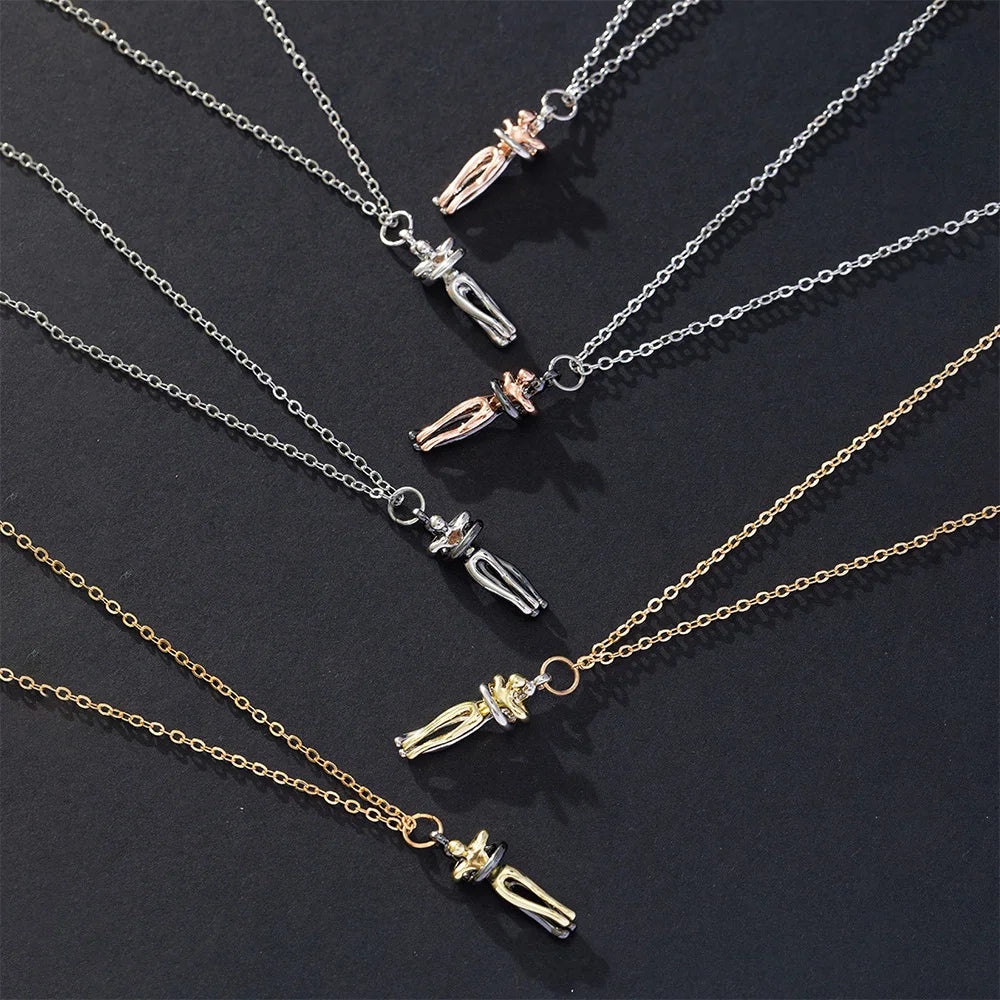 Chic Black Hug Pendant Necklace for Couples - Elegant Love