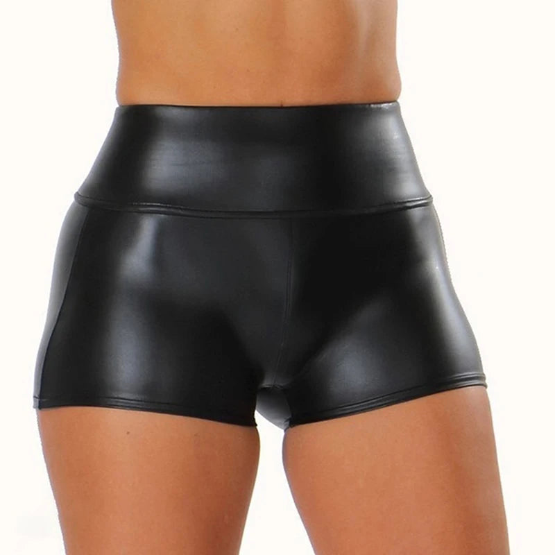 2024 Sexy Womens Shorts Shiny Elastic High Waist Shiny Faux PU Leather