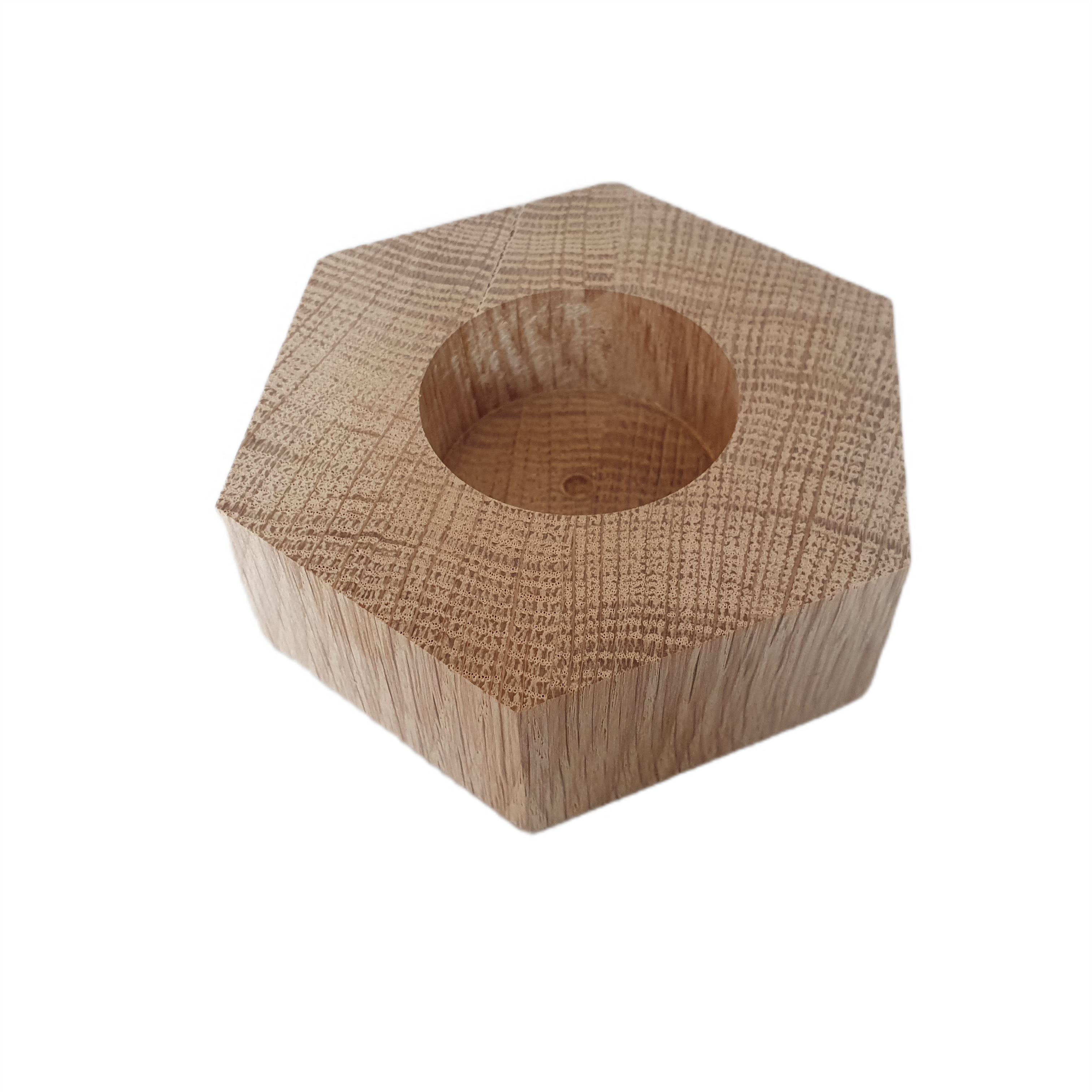 Wooden Hexagonal Candlestick Oak